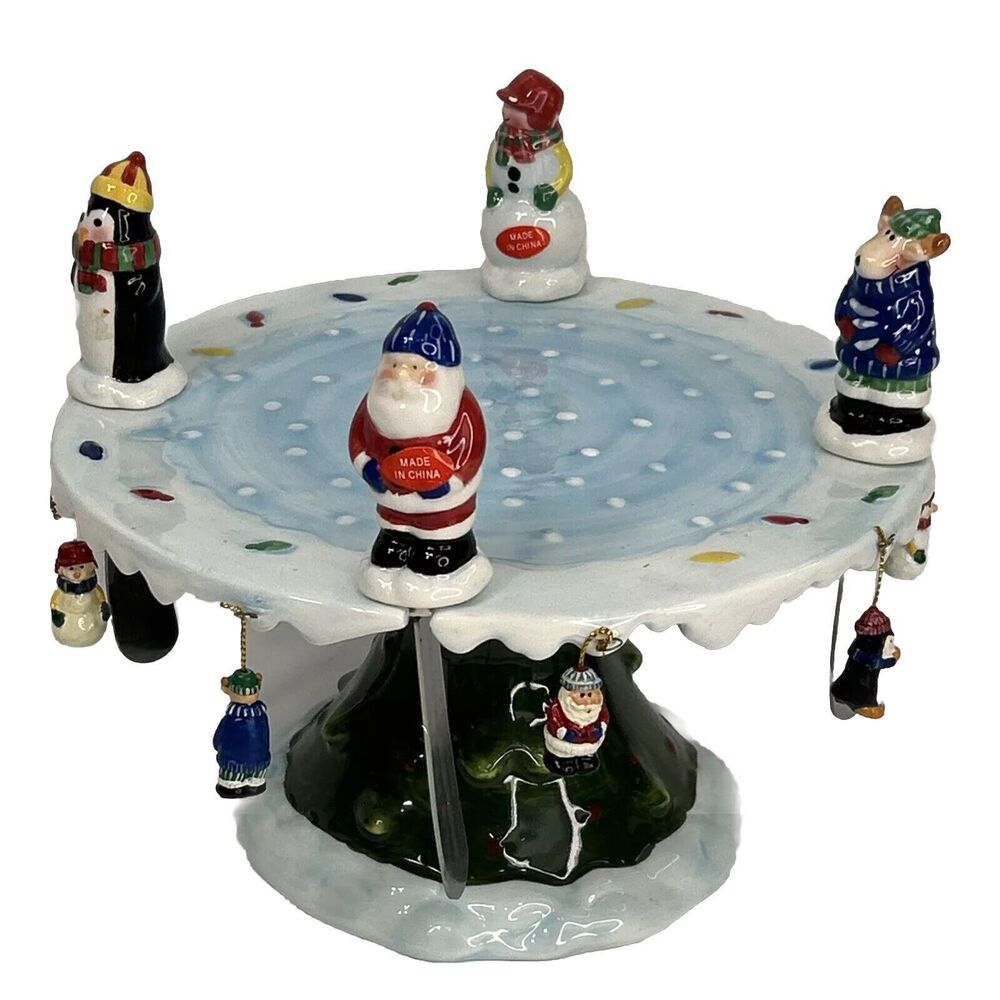 Christmas Serving Tray Pedestal With Spreaders Cheese Cupcake Reindeer Penguin